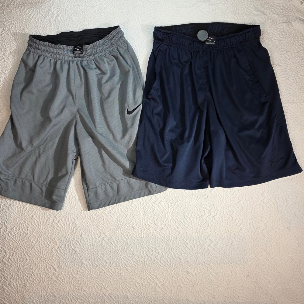 Nike Dri-FIT Mens Athletic Basketball Shorts Bundle Grey Navy Blue Size Medium